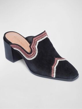 BERNARDO- Brooklyn Embroidered Suede Loafer Mules Black Size 6.5